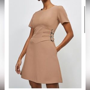 Karen Millen compact stretch buckle A-line dress 10 NWT